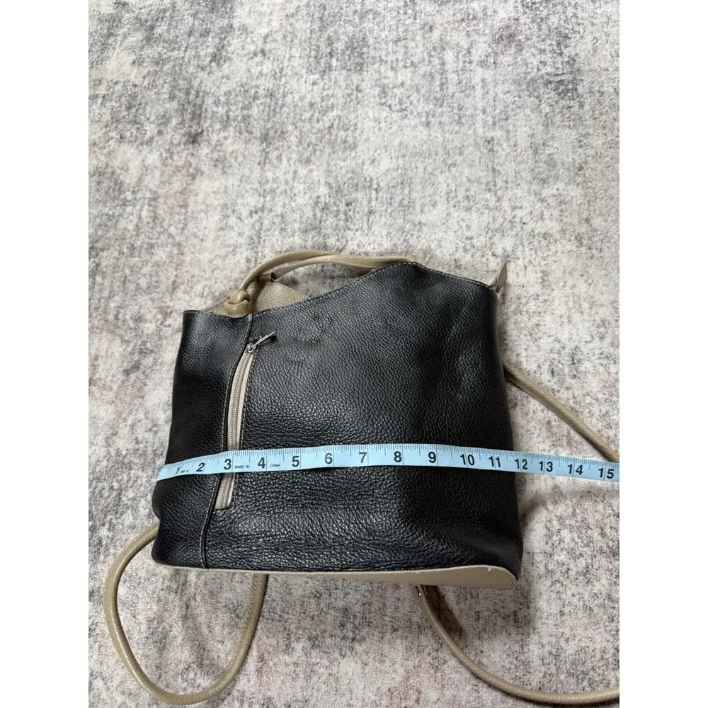 Borse In Pelle Made in Italy Leather Convertible Backpack Shoulder Bag Black